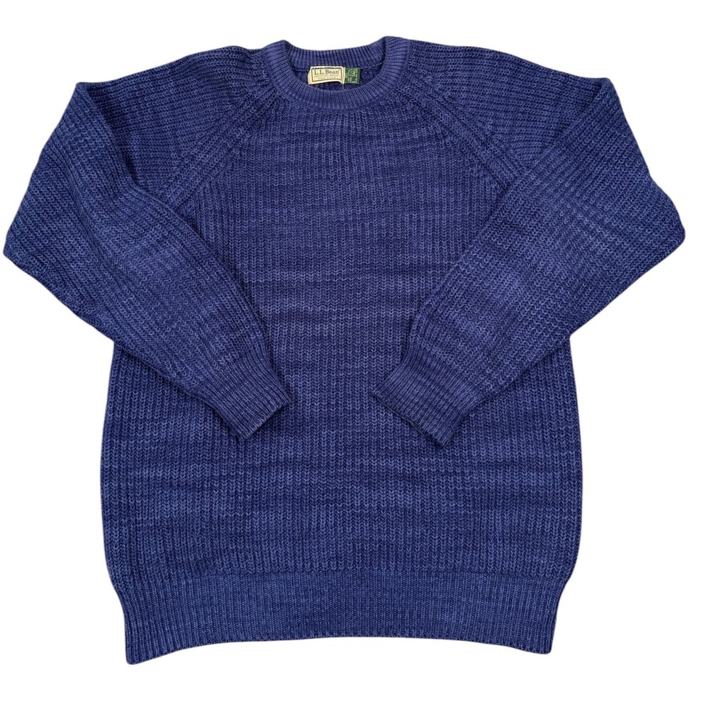 L.L. Bean Sweater Men Large Tall Blue Cotton Ribbed Knit Crewneck Pullover USA
